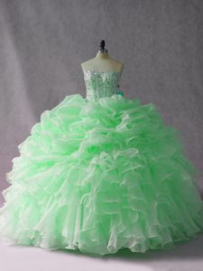 Simple Apple Green Sleeveless Brush Train Beading and Ruffles Sweet 16 Dress