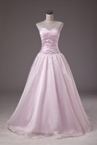 Floor Length Baby Pink Quinceanera Dress Sweetheart Sleeveless Lace Up