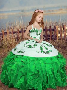 Green Ball Gowns Embroidery Little Girls Pageant Dress Wholesale Lace Up Organza Sleeveless Floor Length