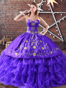 Top Selling Floor Length Purple 15th Birthday Dress Sweetheart Sleeveless Lace Up