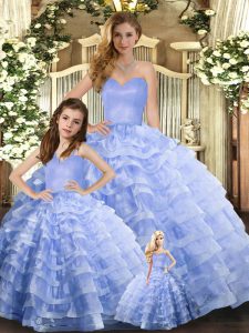 Decent Lavender Lace Up 15 Quinceanera Dress Ruffled Layers Sleeveless Floor Length