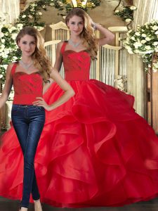 Beautiful Red Sleeveless Ruffles Floor Length Quinceanera Gown