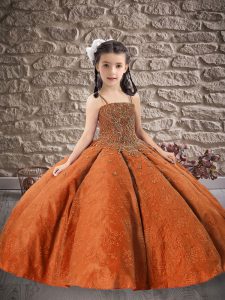 Most Popular Ball Gowns Little Girls Pageant Dress Wholesale Orange Red Spaghetti Straps Satin Sleeveless Floor Length L