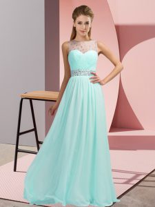 Scoop Sleeveless Backless Prom Gown Light Blue Chiffon