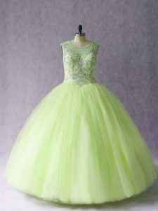 Latest Yellow Green Sleeveless Tulle Lace Up Sweet 16 Quinceanera Dress for Sweet 16 and Quinceanera
