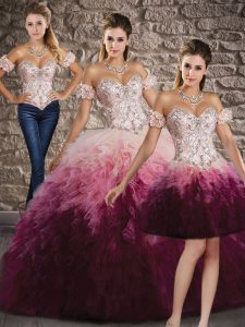 Multi-color Sleeveless Tulle Brush Train Lace Up Quinceanera Gowns for Military Ball and Sweet 16 and Quinceanera