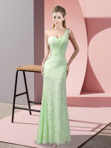 Column/Sheath One Shoulder Sleeveless Lace Floor Length Criss Cross Beading and Lace Juniors Party Dress