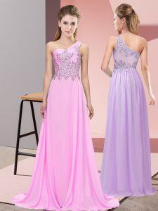 Chiffon Sleeveless Floor Length Prom Party Dress and Beading