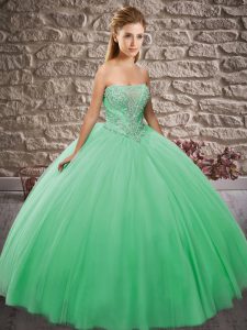 Dynamic Turquoise Sleeveless Tulle Lace Up Sweet 16 Dresses for Military Ball and Sweet 16 and Quinceanera