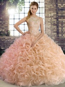 Beautiful Floor Length Ball Gowns Sleeveless Peach Ball Gown Prom Dress Lace Up