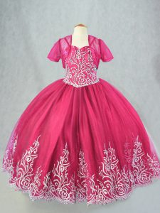 Discount Floor Length Hot Pink Pageant Gowns For Girls Spaghetti Straps Sleeveless Lace Up