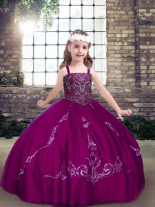 Exquisite Tulle Sleeveless Floor Length Little Girl Pageant Gowns and Beading
