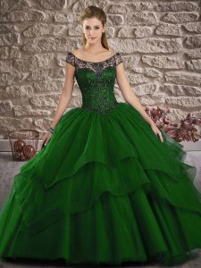 Wonderful Dark Green 15 Quinceanera Dress Military Ball and Sweet 16 and Quinceanera with Lace and Ruffled Layers Off Th