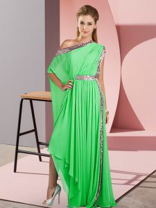 Modern Green Side Zipper Dress for Prom Sequins Sleeveless Asymmetrical