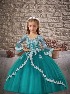 3 4 Length Sleeve Appliques Lace Up Winning Pageant Gowns