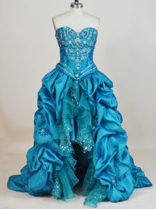 Designer Sweetheart Sleeveless Taffeta Dress for Prom Beading and Pick Ups Lace Up