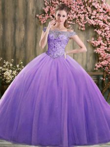 Lavender Off The Shoulder Lace Up Beading Quinceanera Dress Sleeveless