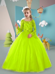 Custom Fit Yellow Green Ball Gowns Beading Pageant Gowns Zipper Tulle Long Sleeves Floor Length