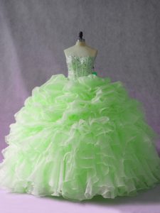 Excellent Brush Train Ball Gowns Sweet 16 Dress Green Sweetheart Organza Sleeveless Lace Up