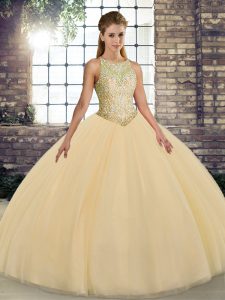 Scoop Sleeveless Tulle Quince Ball Gowns Embroidery Lace Up
