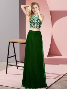 Eye-catching Floor Length Dark Green Dress for Prom Chiffon Sleeveless Beading
