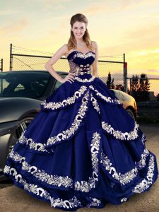 Royal Blue Sleeveless Satin Lace Up 15 Quinceanera Dress for Sweet 16 and Quinceanera