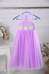 Ideal Lavender Tulle Zipper Flower Girl Dress Sleeveless Tea Length Lace
