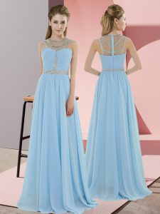 Unique Chiffon Sleeveless Floor Length Dress for Prom and Beading