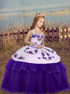 Eggplant Purple Side Zipper Little Girls Pageant Dress Embroidery Sleeveless Floor Length