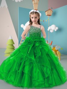 Floor Length Green Little Girls Pageant Dress Wholesale Asymmetric Sleeveless Zipper