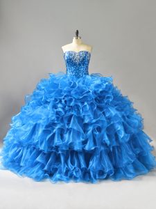 Charming Ball Gowns Sweet 16 Dress Blue Sweetheart Organza Sleeveless Floor Length Lace Up