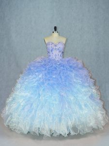 Luxury Multi-color Organza Lace Up Sweetheart Sleeveless Sweet 16 Quinceanera Dress Beading and Ruffles