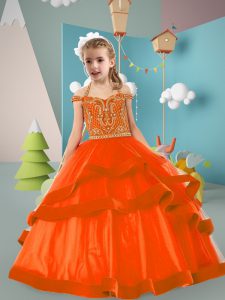 Wonderful Floor Length Orange Red Little Girl Pageant Gowns Halter Top Sleeveless Zipper