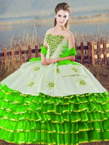 High Quality Green Ball Gowns Organza Sweetheart Sleeveless Beading and Ruffled Layers Floor Length Lace Up Quince Ball 