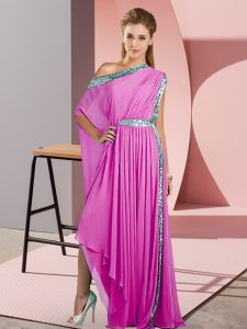 Romantic Lilac Empire Sequins Dress for Prom Side Zipper Chiffon Sleeveless Asymmetrical