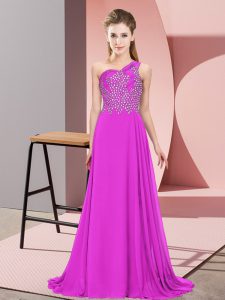 Luxurious Beading Evening Dress Purple Side Zipper Sleeveless Floor Length