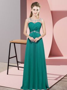 Dynamic Turquoise Empire Beading Prom Gown Backless Chiffon Sleeveless Floor Length