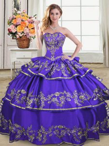 Enchanting Purple Sweetheart Lace Up Embroidery and Ruffled Layers Quinceanera Gowns Sleeveless