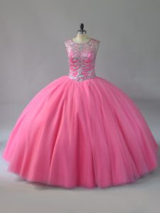 Latest Lace Up Quinceanera Dresses Pink for Sweet 16 and Quinceanera with Beading
