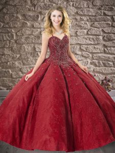 Vintage Beading 15th Birthday Dress Wine Red Lace Up Sleeveless Floor Length