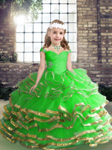 Straps Sleeveless Pageant Dress Toddler High Low Beading and Ruching Tulle
