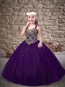 On Sale Sleeveless Sweep Train Beading Lace Up Little Girl Pageant Dress
