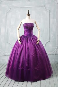 Modest Strapless Sleeveless Organza Sweet 16 Quinceanera Dress Beading Lace Up