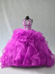 High Quality Floor Length Purple Quinceanera Dress Scoop Sleeveless Lace Up
