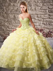 Yellow Quince Ball Gowns Sweetheart Sleeveless Brush Train Lace Up