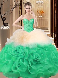 Beading and Ruffles Sweet 16 Quinceanera Dress Multi-color Lace Up Sleeveless Floor Length