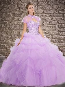 Fashionable Lilac Sleeveless Brush Train Beading and Pick Ups Sweet 16 Dresses