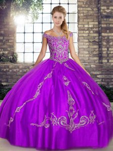 Purple 15 Quinceanera Dress Military Ball and Sweet 16 and Quinceanera with Beading and Embroidery Off The Shoulder Slee
