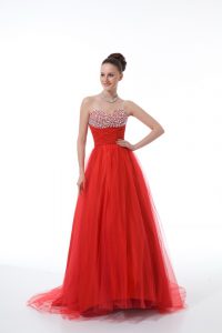 Top Selling Red Sweetheart Zipper Beading Prom Dress Sleeveless