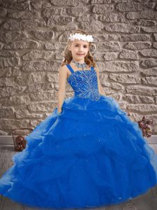 Tulle Sleeveless Little Girl Pageant Gowns Brush Train and Beading and Pick Ups